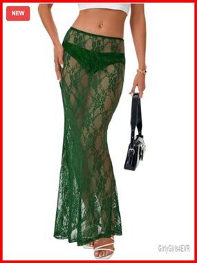 Sheer Lace A-Line Maxi Skirt Flowy Beach Cover-Up
